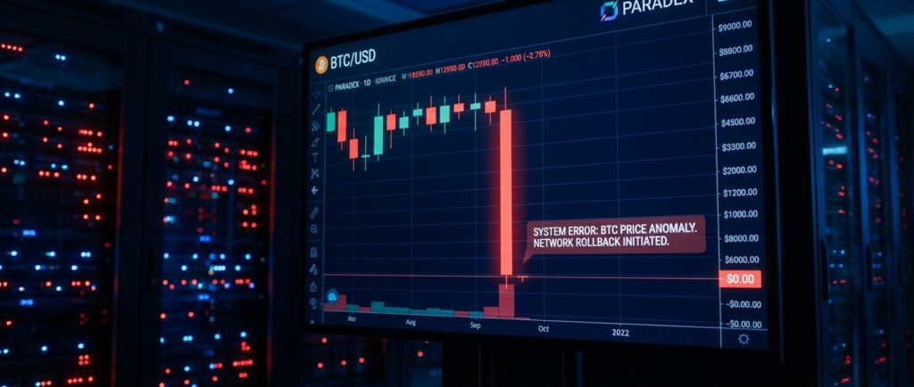 Сбой на Paradex: цена BTC упала до нуля, биржа откатила сеть