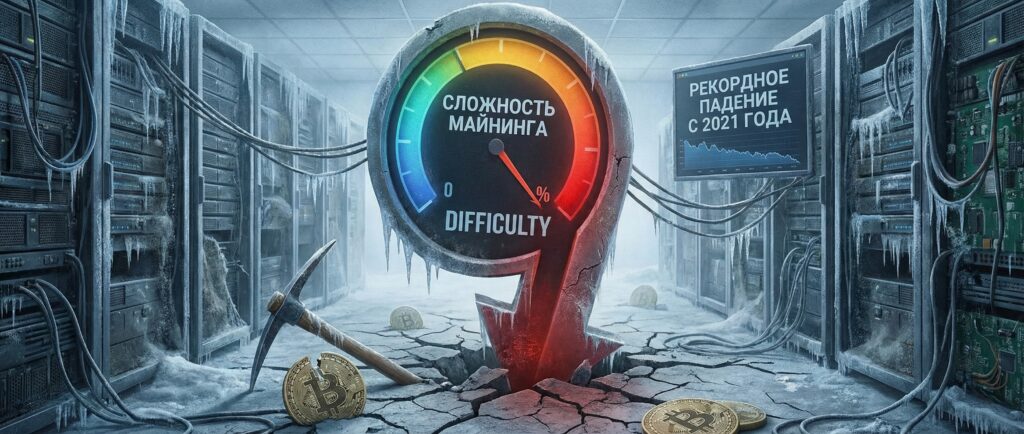 Сложность майнинга биткоина упала рекордно с 2021 года