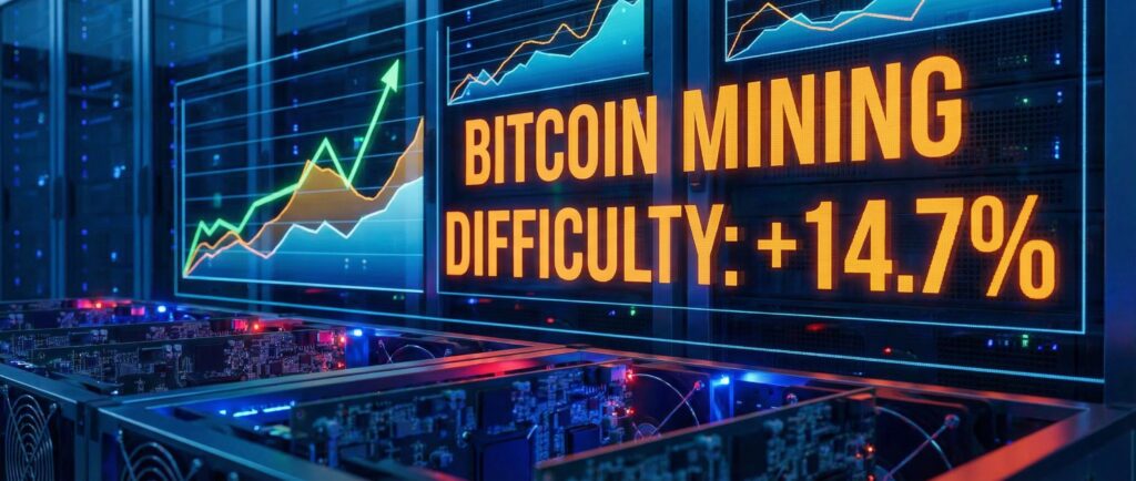 Сложность майнинга биткоина выросла почти на 15%