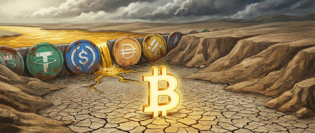 Застой стейблкоинов угрожает ликвидности биткоина