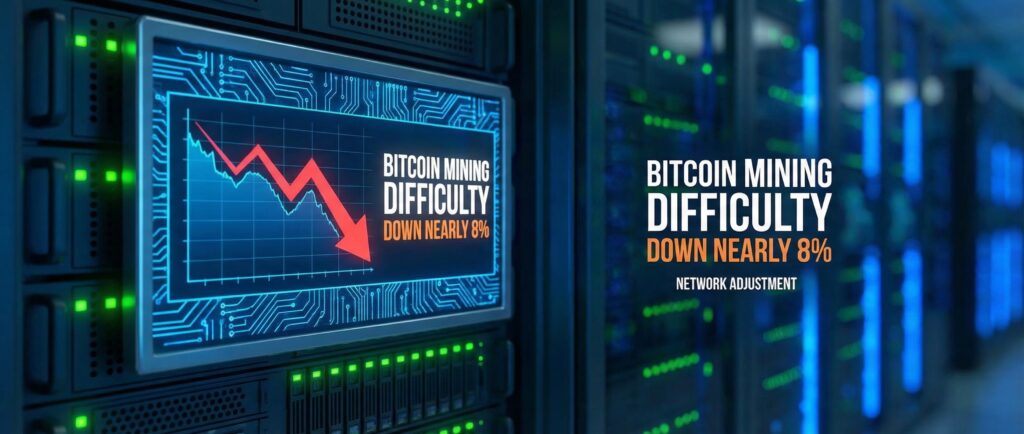Сложность майнинга биткоина упала почти на 8%