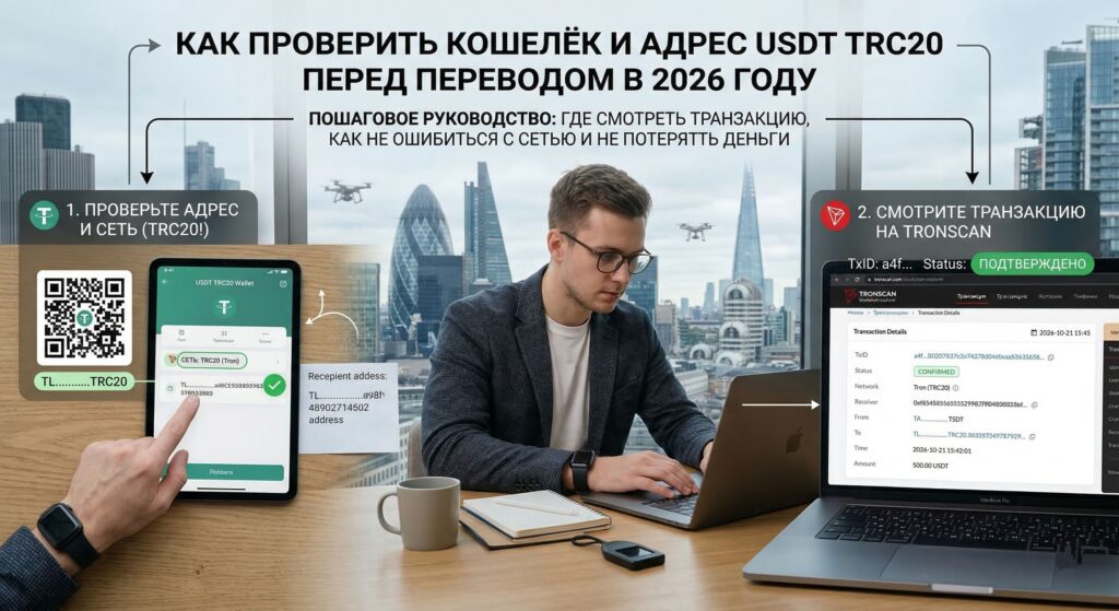 Как проверить кошелёк и адрес USDT TRC20 перед переводом в 2026 году: где смотреть транзакцию, как не ошибиться с сетью и не потерять деньги
