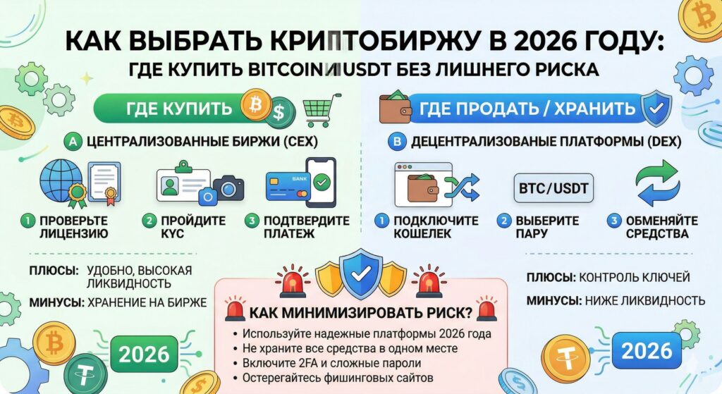 Как выбрать криптобиржу в 2026 году: где купить Bitcoin и USDT без лишнего риска