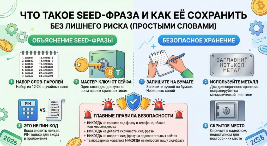 Что такое seed phrase простыми словами: как сохранить доступ к криптокошельку и не потерять деньги