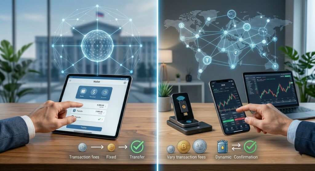 Цифровой рубль или USDT в 2026 году: сравнение переводов, хранения, комиссий и контроля