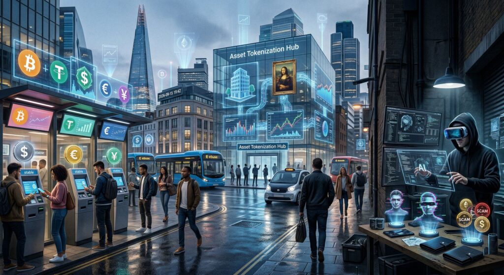Криптовалюта в 2026 году: стейблкоины, AI-мошенники и токенизация активов в цифровом городе