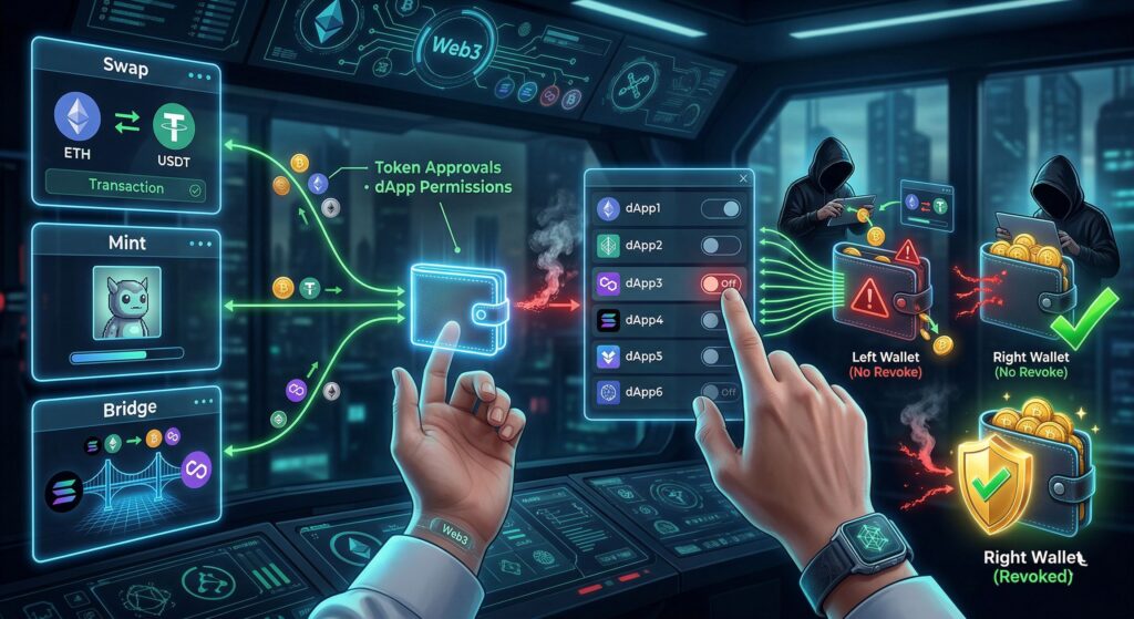 Как отозвать token approvals и разрешения dApp после swap, mint и bridge