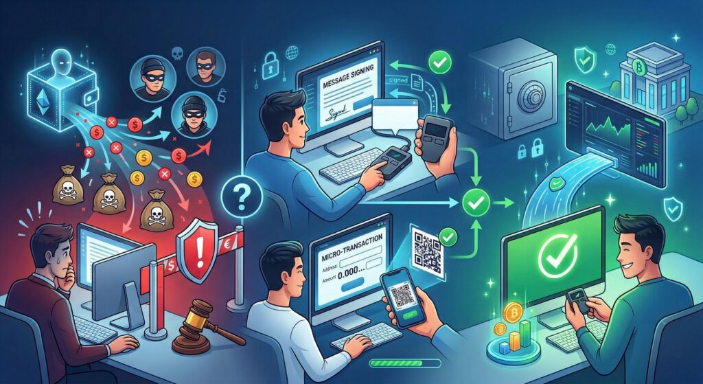 Проверка владения криптокошельком на бирже и подтверждение адреса без блокировки