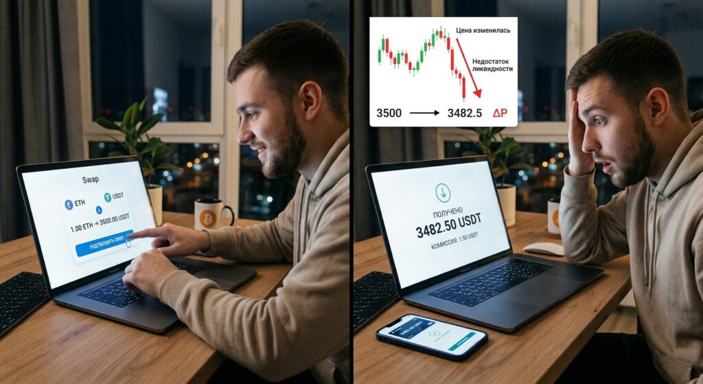 Что такое slippage в крипте и почему после swap вы получаете меньше, чем видели на экране 1 Slippage в крипте после swap: почему итоговая сумма меньше ожидаемой
