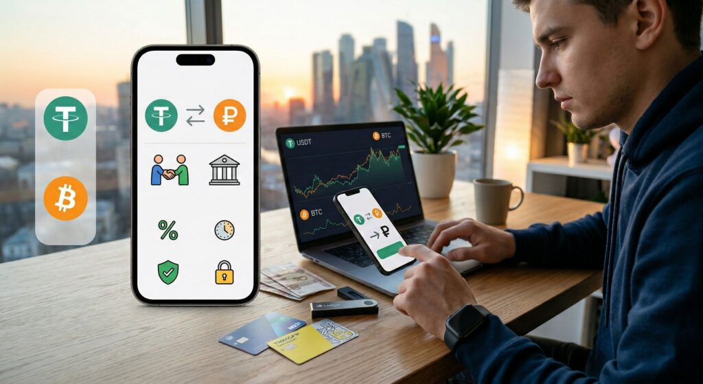 Как вывести крипту в рубли на карту в 2026 году: USDT, BTC, P2P, обменники, комиссии, сроки и как не потерять деньги 1 Как вывести крипту в рубли на карту в 2026 году: USDT, BTC, P2P, обменники, комиссии и безопасный вывод