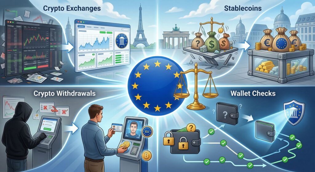 Правила MiCA в ЕС и их влияние на криптобиржи, стейблкоины и проверки кошельков