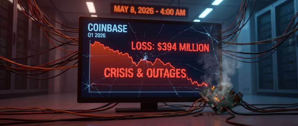 Убытки Coinbase в Q1 2026: $394 млн на фоне кризиса и сбоев