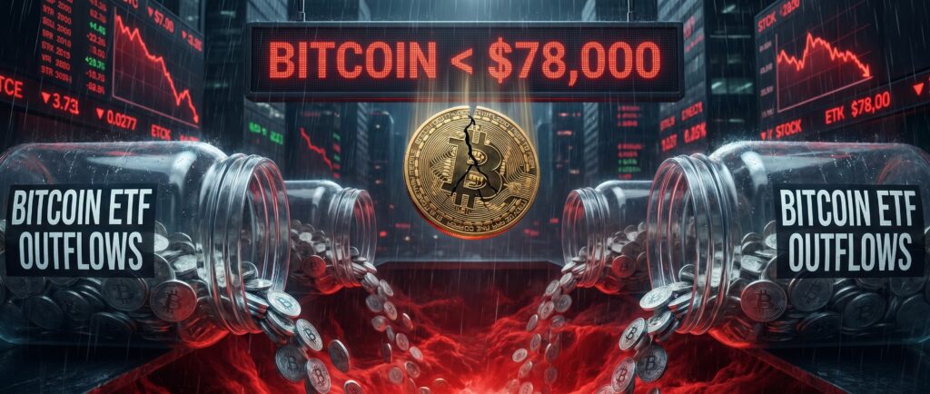 Биткоин упал ниже $78 000 на фоне рекордного оттока из ETF