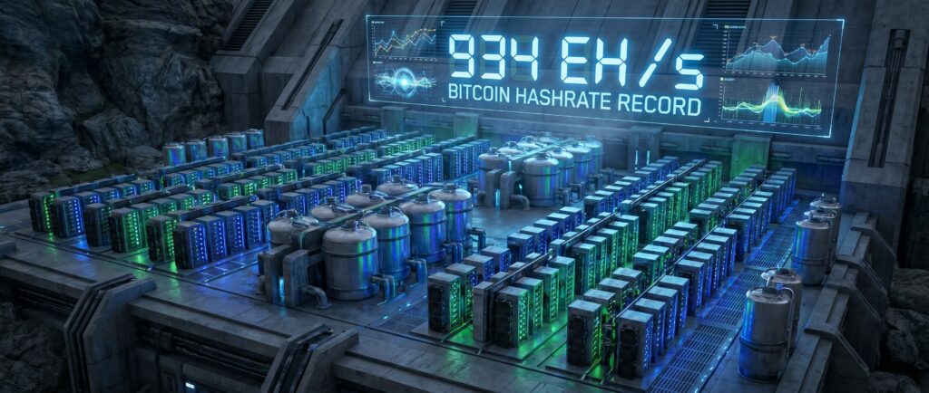 Хэшрейт биткоина достиг 934 EH/s