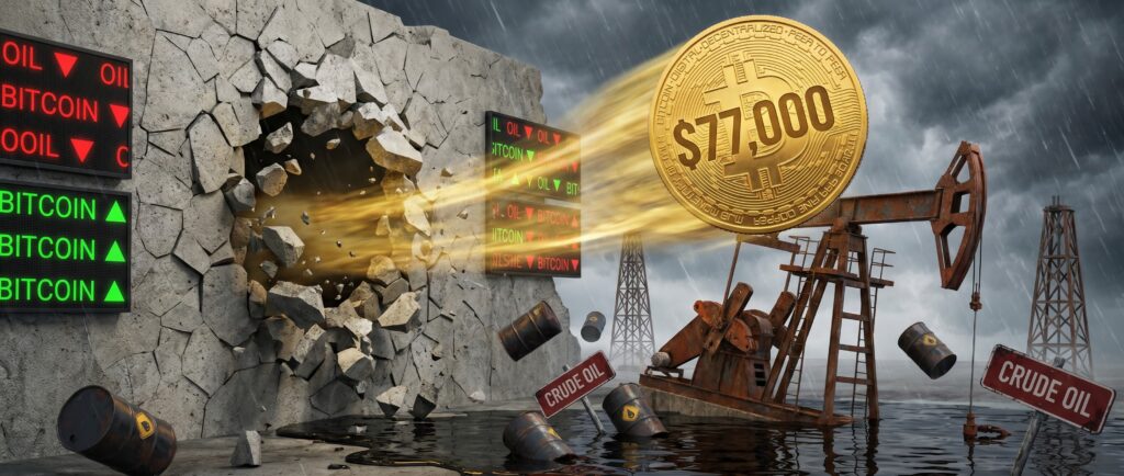 Биткоин пробил $77 000 на фоне обвала нефти