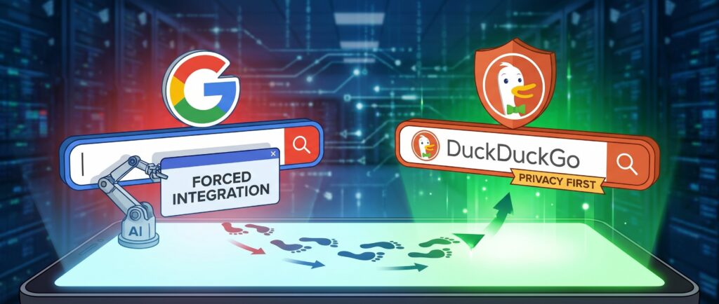 Вот краткий заголовок для новости:

Пользователи массово уходят от Google к DuckDuckGo из-за навязывания ИИ