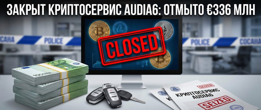 Вот несколько вариантов кратких заголовков для этой новости на русском языке:

*   Закрыт криптосервис AudiA6: отмыто €336 млн
*   11 стран ликвидировали криптомойку AudiA6
*   Крупнейшая криптопрачечная AudiA6 обезврежена
*   Ликвидация AudiA6: €336 млн и 80 машин конфискованы