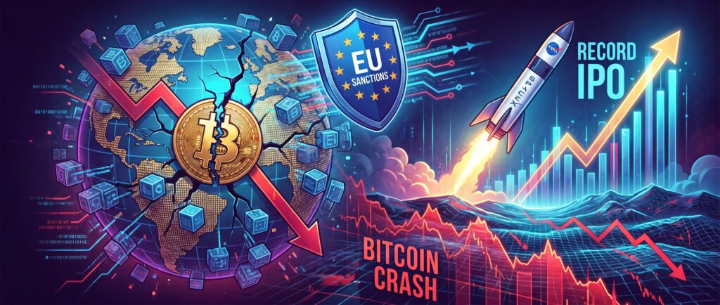 Крипто-дайджест: санкции ЕС, рекордное IPO SpaceX и падение биткоина