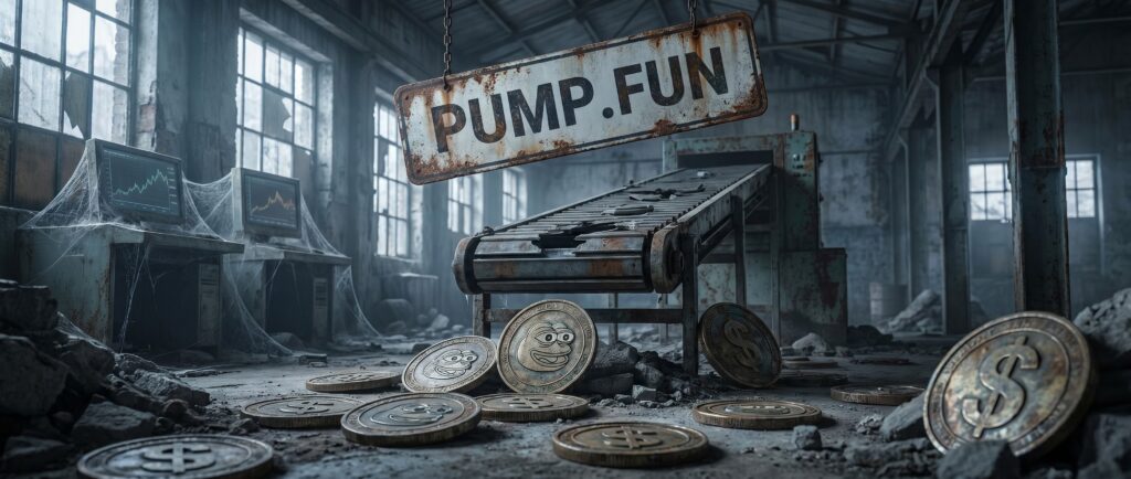 Вот несколько кратких заголовков для новости на русском языке:

1.  Pump.fun теряет хватку
2.  Крах «фабрики мемов»
3.  Интерес к мем-коинам угасает