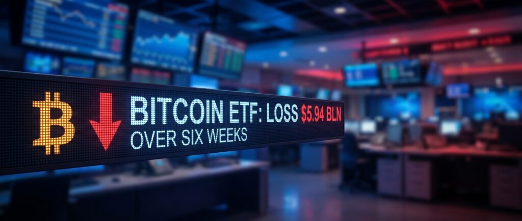 Вот краткий заголовок для новости:

Биткоин-ETF теряют $5,94 млрд за шесть недель