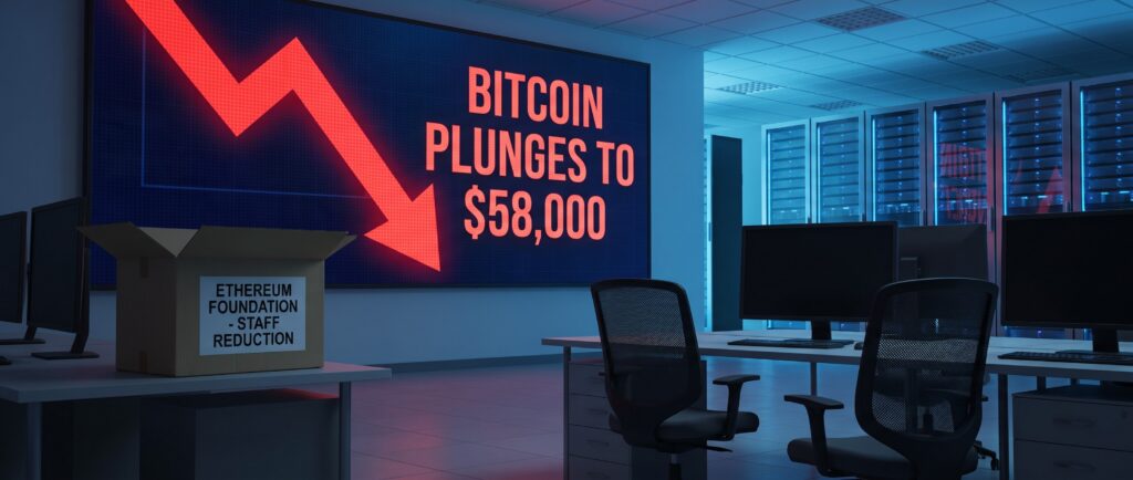 Биткоин обвалился до $58 000, Ethereum Foundation сокращает штат