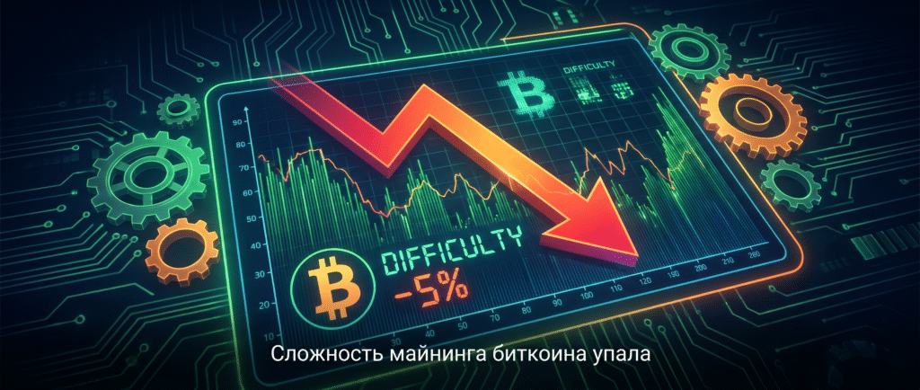 Сложность майнинга биткоина упала на 5%