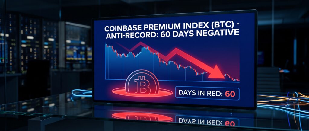 Вот заголовок для новости:

Индекс Coinbase Premium по биткоину установил антирекорд: 60 дней в минусе
