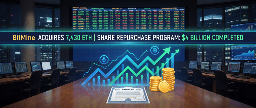 BitMine купила 7430 ETH и выкупила акций на $4 млрд