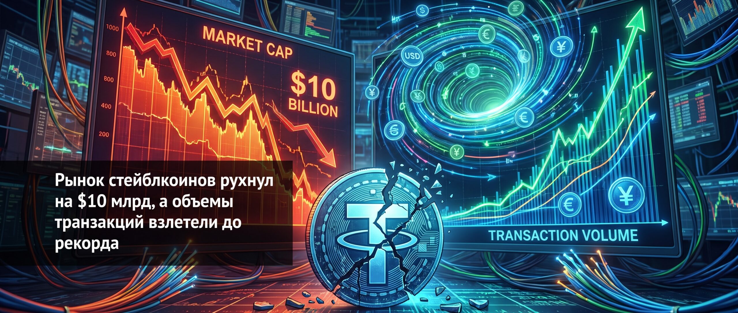 Вот краткий заголовок для этой новости: <strong>Рынок стейблкоинов рухнул на $10 млрд, а объемы транзакций взлетели до рекорда</strong> 1 1785232490166 1097415 scaled