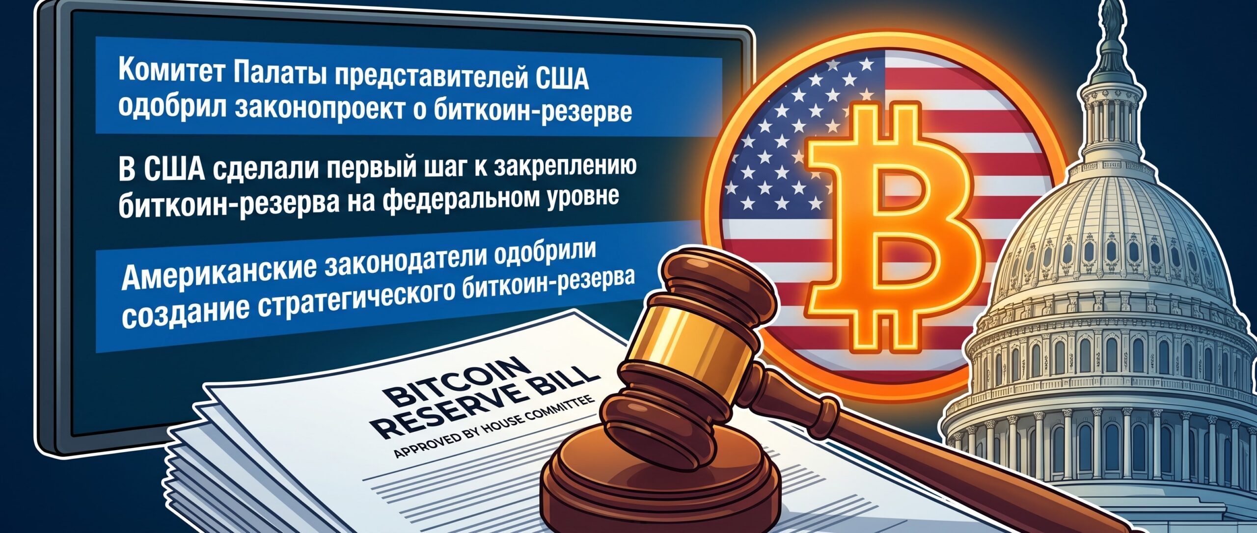 Вот несколько вариантов краткого заголовка для этой новости на русском языке: Комитет Палаты представителей США одобрил законопроект о биткоин-резерве
В США сделали первый шаг к закреплению биткоин-резерва на федеральном уровне
Американские законодатели одобрили создание стратегического биткоин-резерва 6 1789640733635 830401 scaled